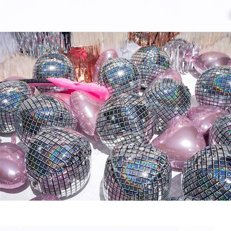 GIHOO Black Silver Balloon Garland Arch Kit, 139pcs 4D Disco Foil Balloons Silver Metallic Balloons with 16Ft Strip for New Year Bouquet Wedding Baby Shower Birthday Disco Dance Party Decorations - Image 4
